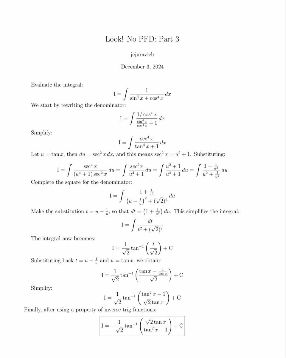 chris_juravich's tweet image. Part 3 of my miniseries on indefinite integrals that normally involve partial fraction decomposition (PFD):