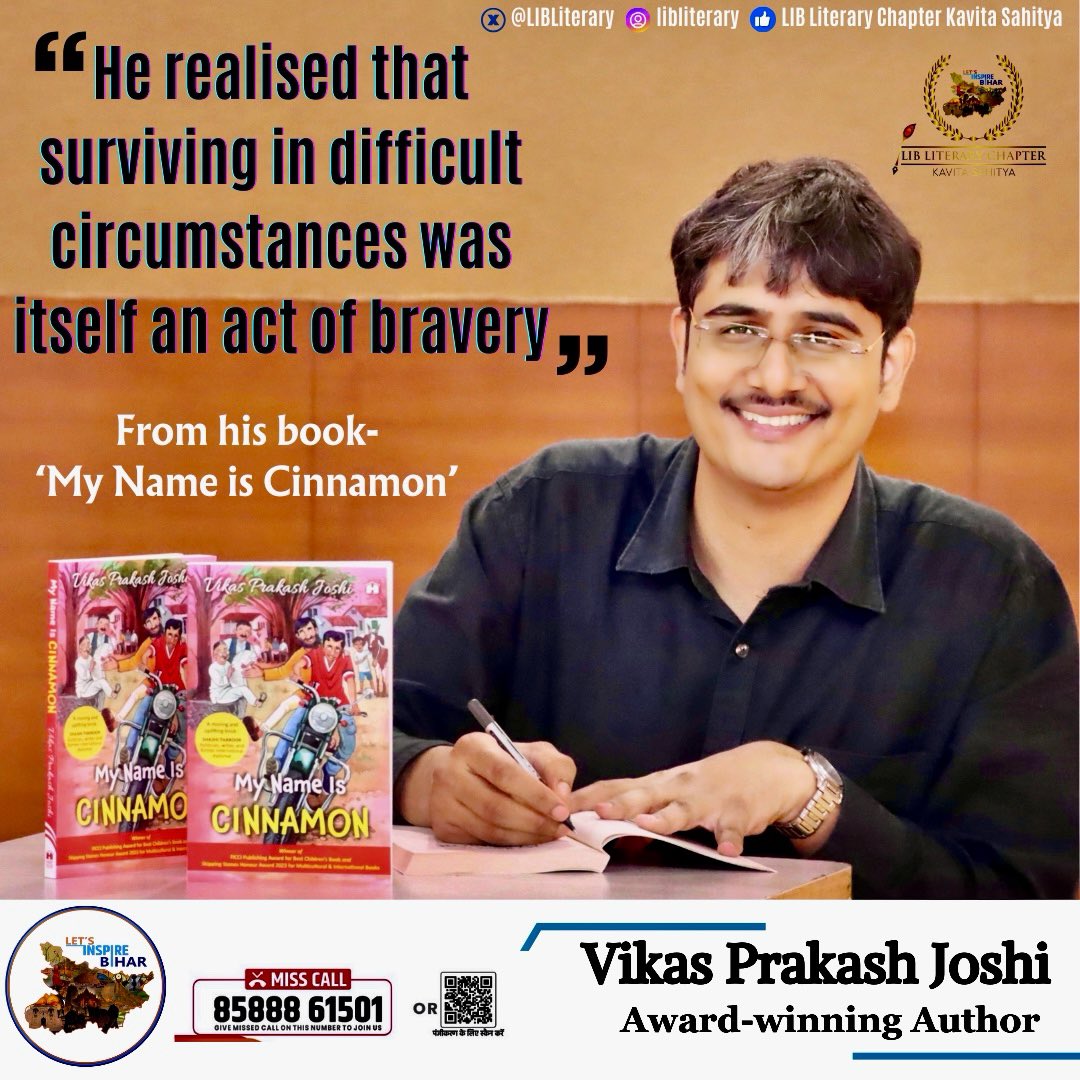 LIBLiterary's tweet photo. It is a delight and honour to be sharing Vikas Prakash Joshi ’s thought on our Literary Platform today.
#MyNameisCinnamon @HayHouseIndia
#BalleyofWords
@lib_central
@vikasvaibhavips https://t.co/dJyA2R3jAE