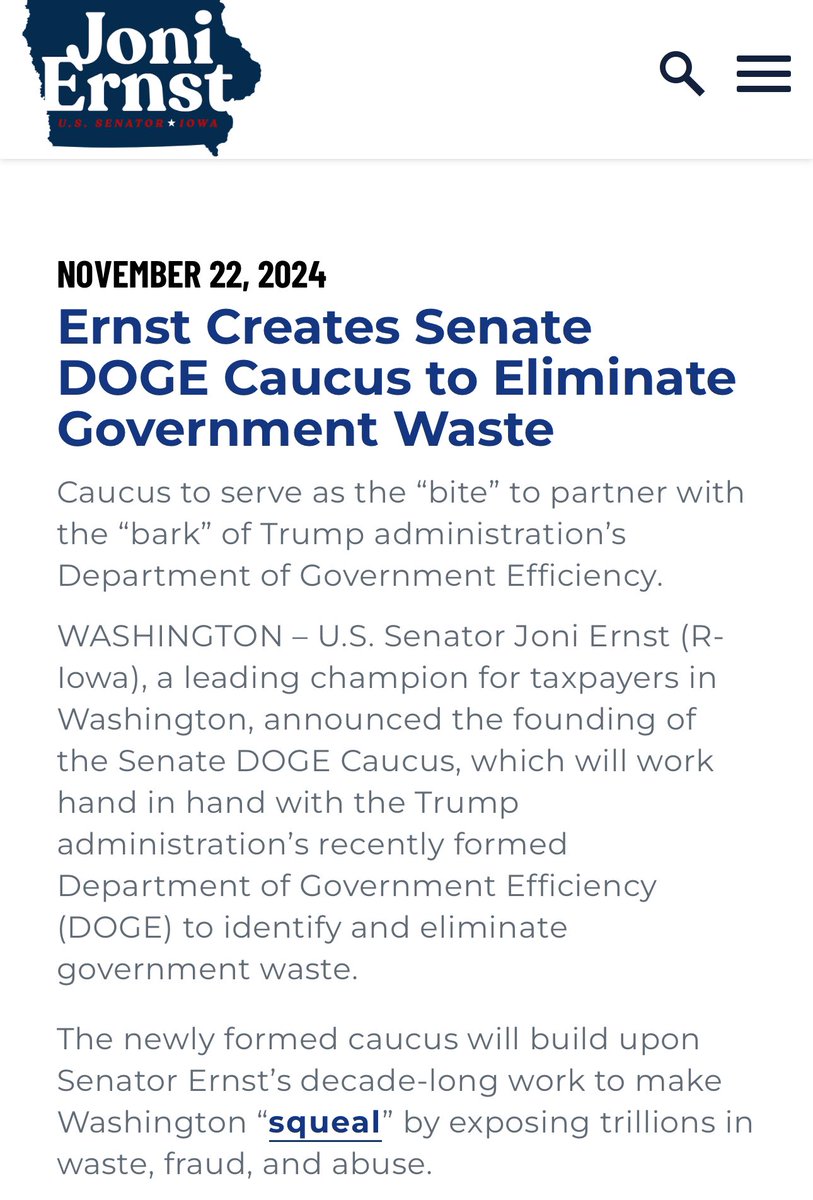 LauraLoomer's tweet photo. 🚨

Hey @elonmusk @VivekGRamaswamy 

How can Senator Joni Ernst @SenJoniErnst, who is on the Senate Armed Services Committee be the founder of the Senate DOGE caucus and work with you guys at DOGE when today, it was reported that RINO Senator Joni Ernst @SenJoniErnst said she isn’t committed to supporting the nomination of @PeteHegseth as Trump’s Secretary of Defense and cited leftist smears of him involving women and alcohol as the reason why? 

On November 22, 2024, Senator Ernst issued a press release announcing her creation of the Senate DOGE CAUCUS. 

Elon, I know you said you will fund primary elections against GOP Senators who oppose Trump’s mandate and his agenda. 

Are you going to start with Joni Ernst who will be working with you at DOGE? 

If you don’t primary her, then people won’t take your threat of primary elections seriously because they will see there was zero accountability for Joni Ernst who is taking selfies at Mar a Lago one day and then saying she won’t support Trump’s cabinet picks the next day. 

This is why it’s so important that we speak out now and that you keep your word. 

How will @DOGE resolve this conundrum so we can fix our country and hold Senators to their word? 

A person shouldn’t be allowed to work with DOGE if they oppose any of @realDonaldTrump’s nominations for his cabinet. 

We have to be consistent. 

Don’t you agree? 

RECEIPTS👇🏻

https://t.co/QsQMYM6c1F