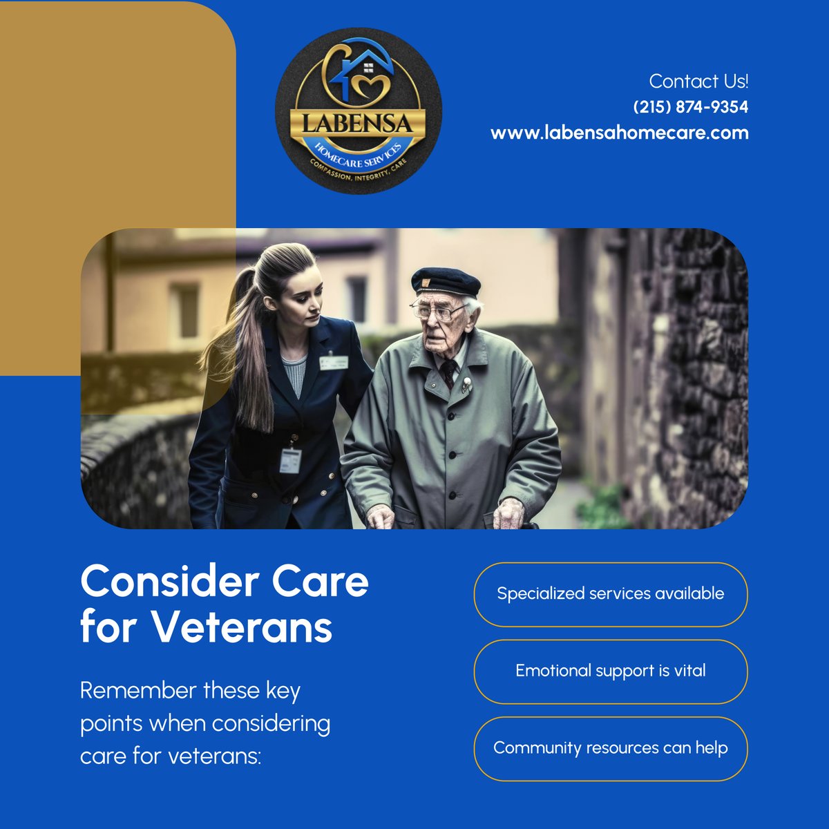 LabensaHomecare's tweet photo. Veterans deserve the best care tailored to their unique needs. LaBensa Homecare Services LLC is dedicated to providing compassionate support for our heroes, ensuring they feel valued and respected. 

#BensalemPA #HomeCareServices #VeteransCare https://t.co/7NHYOfxIJq