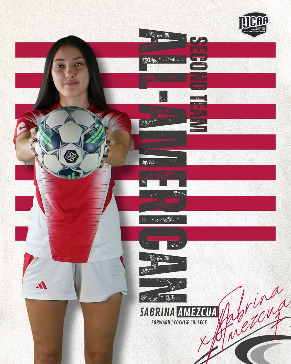 𝗔𝗠𝗘𝗭𝗖𝗨𝗔 𝗡𝗔𝗠𝗘𝗗 𝗡𝗝𝗖𝗔𝗔 𝗦𝗘𝗖𝗢𝗡𝗗 𝗧𝗘𝗔𝗠 𝗔𝗟𝗟-𝗔𝗠𝗘𝗥𝗜𝗖𝗔𝗡 

Cochise Womens Soccer's outgoing sophomore, Sabrina Amezcua has been selected as an NJCAA Div. I Second Team All-American!

Congratulations Sabrina!

(x <a href="/CochiseCCsoccer/">Cochise College Women’s Soccer</a>)