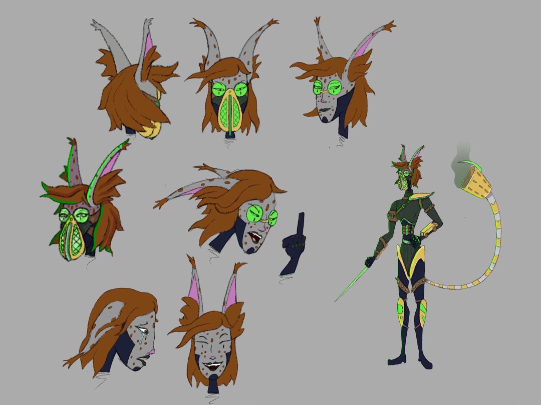 cubetortoise's tweet photo. A character I drew inspired by Arcane. 

Kelmyra is a Zaunite assassin that works for anyone who pays high enough, but mostly Chem-Barons, using her chem-tech blades and tail and blasted noxious gas to disorient and dispatch her quarry. 

#arcane #arcanefanart https://t.co/dZ8YRyX87R
