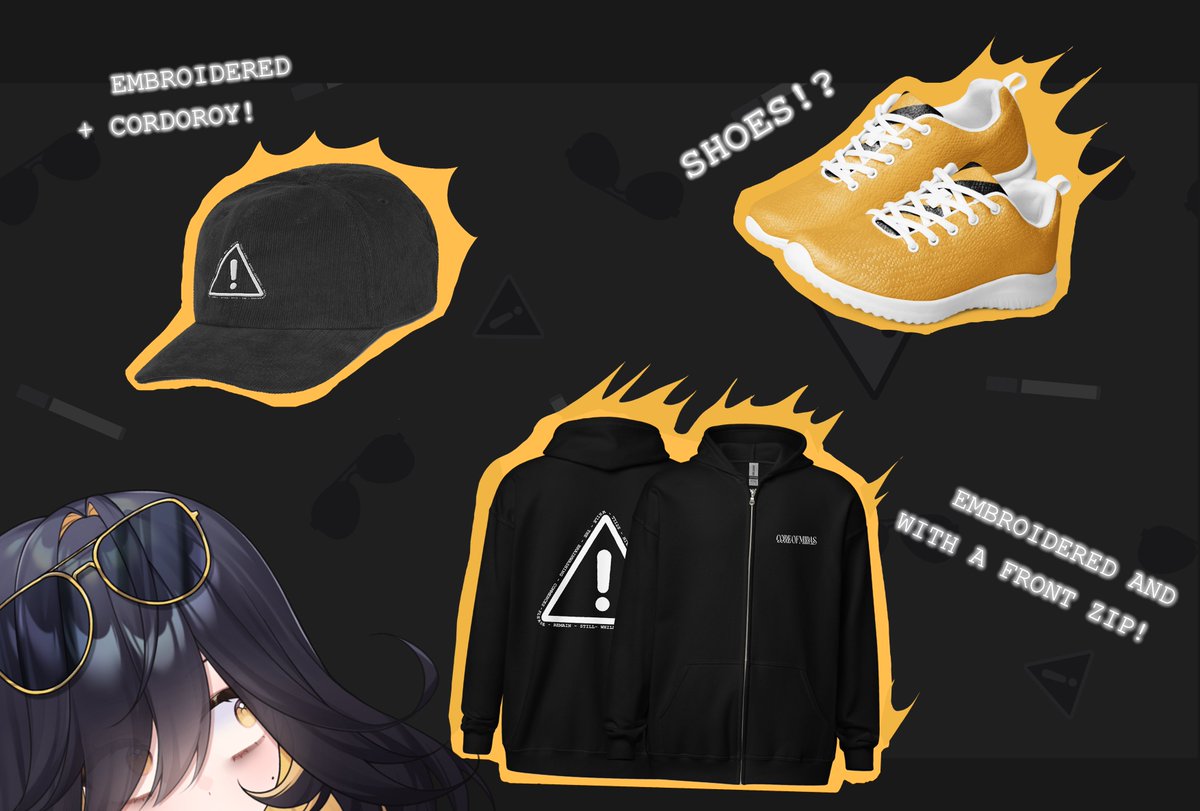 New permanent additions to the shop for 40k! 

The Brainwashing Kit has LAUNCHED

The hat and hoodie both embroidered instead of printed, and SHOES????? Perfect for a lowkey but intense kinda person >:)

midas-2-shop.fourthwall.com/en-cad/