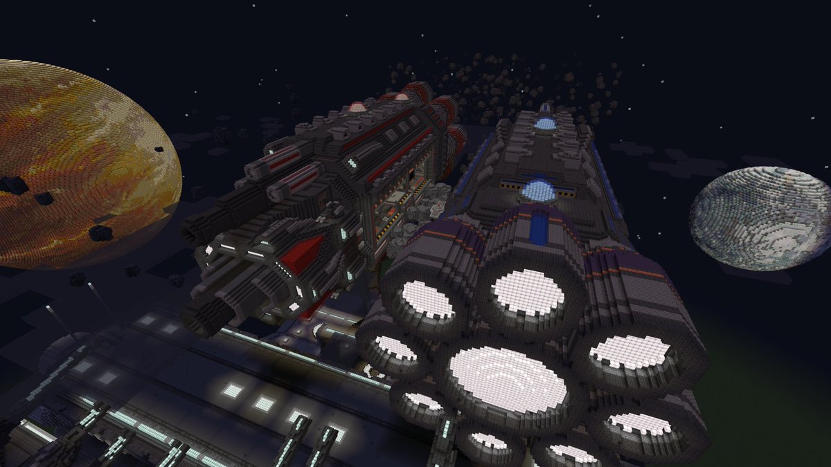 JCU_minecraft's tweet photo. 「#TNTスマッシュ」ステージ紹介

ステージ5：アステロイド
制作者：カラパー

宇宙の果てに広がる未知の領域で、二つの宇宙船が交わり合う。
互いの生き残りを懸けた過酷な戦いが今始まる。

▼ ギミック
・無重力ゾーン(落下速度、跳躍力が変化)とテレポーター(敵陣へ瞬間移動)が存在する https://t.co/DGAh3IvT4H