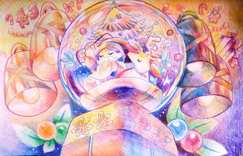 JIFUikcVKm0y0Tp's tweet photo. #Christmas　#santa
#snowball　#coloredpencils
#belllight　#christmastree　#colorful　#Illust　#fruit　#cookie
#presentbox　#reindeer https://t.co/GC2hdSzNxa