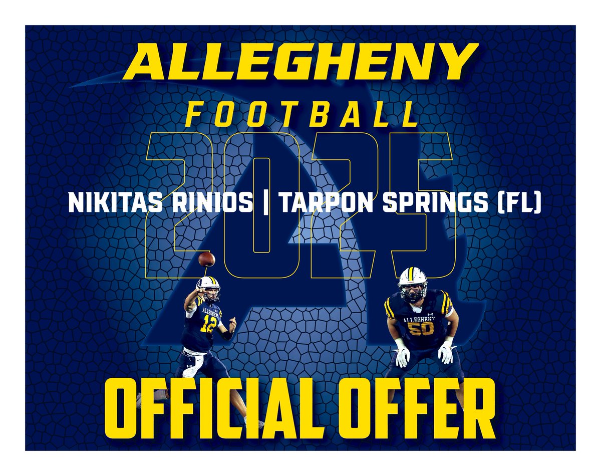 nikitas rinios (@nikitas_rinios) on Twitter photo Blessed to receive an offer from <a href="/AlleghenyFB/">Allegheny Football</a>. @CoachMeyerTS <a href="/CoachJesse18/">Jesse Chinchar</a> <a href="/tshs_football_/">Tarpon Springs Football</a> ‼️
Thank you to <a href="/Coach_Layer/">Braden Layer</a> for the opportunity! Blessed to receive an offer from <a href="/AlleghenyFB/">Allegheny Football</a>. @CoachMeyerTS <a href="/CoachJesse18/">Jesse Chinchar</a> <a href="/tshs_football_/">Tarpon Springs Football</a> ‼️
Thank you to <a href="/Coach_Layer/">Braden Layer</a> for the opportunity!