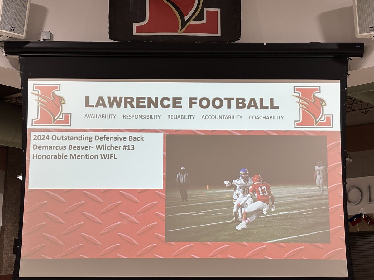 WJFL Honorable mention and 2024 Lawrence Outstanding Defensive Back of the year.  AGTG🙌🏽❤️. Time to work for next year