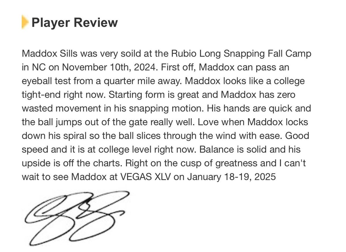 Maddox Sills (@maddoxsills7) on Twitter photo After an awesome camp in Charlotte, I am grateful to be ranked a 4.5 āļøLS. Thank you <a href="/TheChrisRubio/">Rubio Long SnappingĀ®</a> for a great camp! After an awesome camp in Charlotte, I am grateful to be ranked a 4.5 āļøLS. Thank you <a href="/TheChrisRubio/">Rubio Long SnappingĀ®</a> for a great camp!