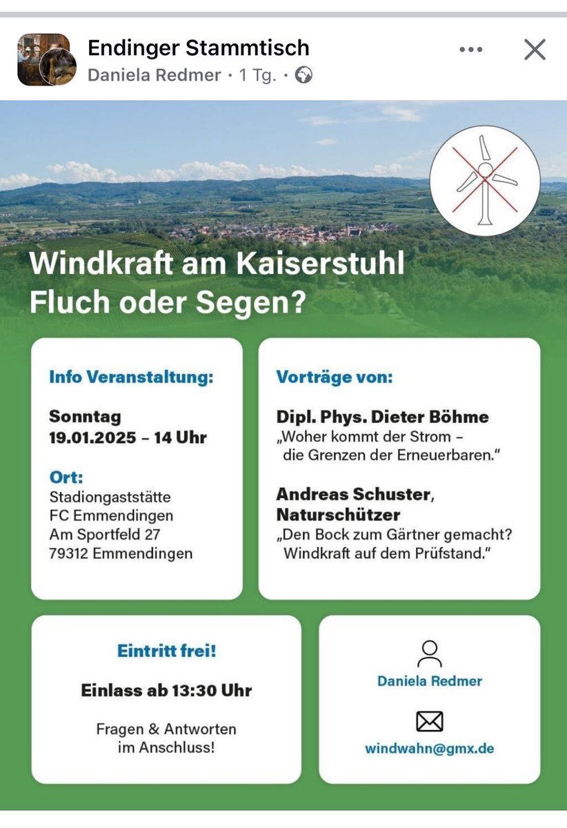 sbamueller's tweet photo. In #Endingen organisiert Daniela R. eine „neutrale“ #Windkraft Veranstaltung.
Mit:
☢️ Dieter Böhme tourt durch diverse #AfD und „#DieBasis“ (#Querdenker Partei) Veranstaltungen und desinformiert über #Windräder, wirbt für nicht existente Dual-Fluid-Reaktoren
🧵 https://t.co/n7wmQ86DJm
