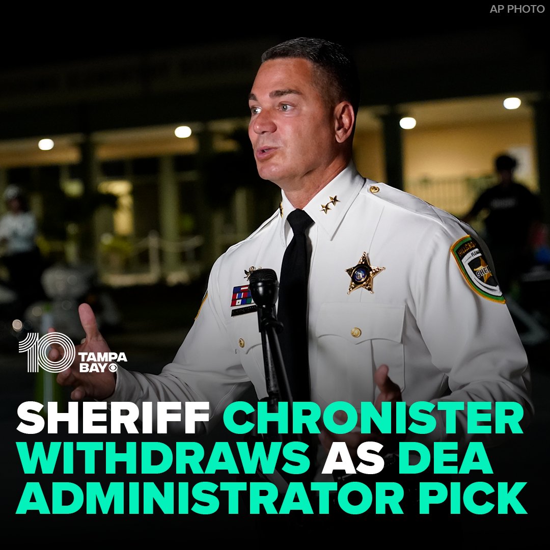 10TampaBay's tweet photo. #BREAKING: Hillsborough County Sheriff Chad Chronister withdrew Tuesday from consideration as President-Elect Donald Trump's choice as administrator of the federal Drug Enforcement Agency. https://t.co/HJQV5ay9NW https://t.co/aEF4vDzFIO