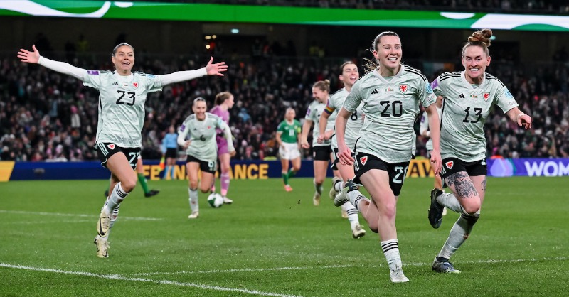 FAWales's tweet photo. 🇮🇪🏴󠁧󠁢󠁷󠁬󠁳󠁿 @Cymru have created history with their first qualification for a major tournament. 

#ForHer | #TogetherStronger