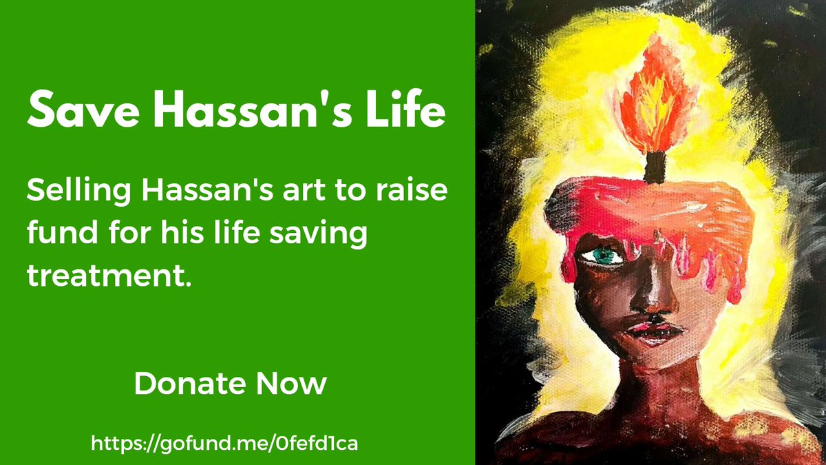 GoHelpHassan's tweet photo. Hassan, a young artist and medical student, is battling for his life. We’re auctioning his powerful painting Candle of Hope to support his treatment. Bid now to save a life: https://t.co/hdBR4coShE

Your help matters—every bid brings him closer to recovery.
#auction #ArtForACause https://t.co/EBeQDDtdAB
