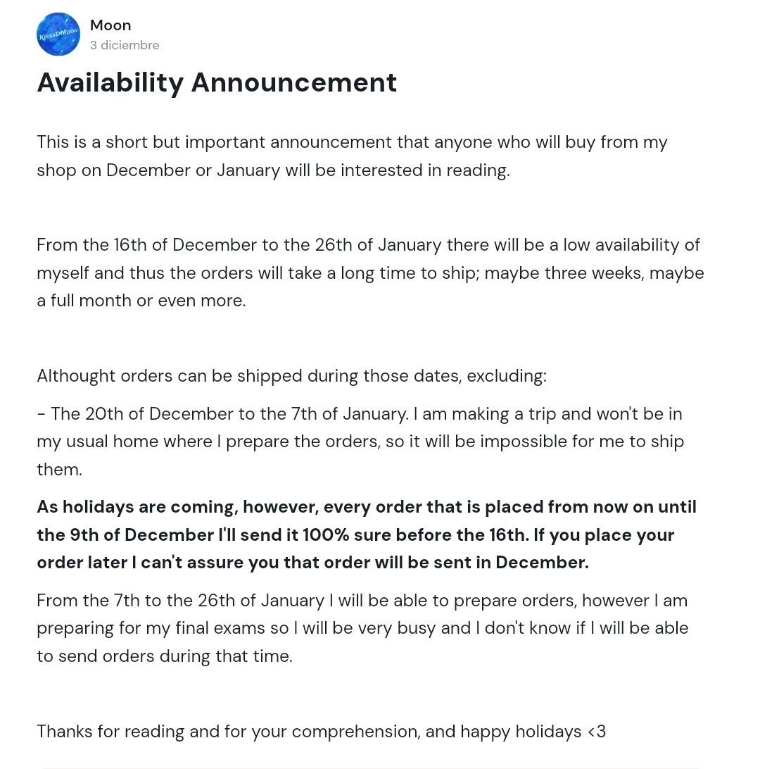 KisssDMoon's tweet photo. Availability status for December and January! https://t.co/K063KjMJUK