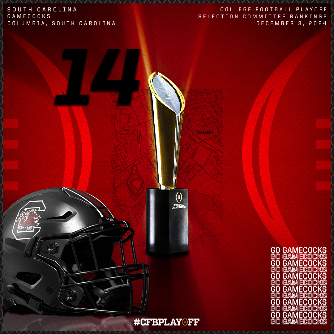 College Football Playoff (@cfbplayoff) on Twitter photo December 3ď¸âŁ College Football Playoff Selection Committee Rankings
#CFBPlayoffđđ
1ď¸âŁ4ď¸âŁ. South Carolina // <a href="/GamecockFB/">South Carolina Football</a> December 3ď¸âŁ College Football Playoff Selection Committee Rankings
#CFBPlayoffđđ
1ď¸âŁ4ď¸âŁ. South Carolina // <a href="/GamecockFB/">South Carolina Football</a>