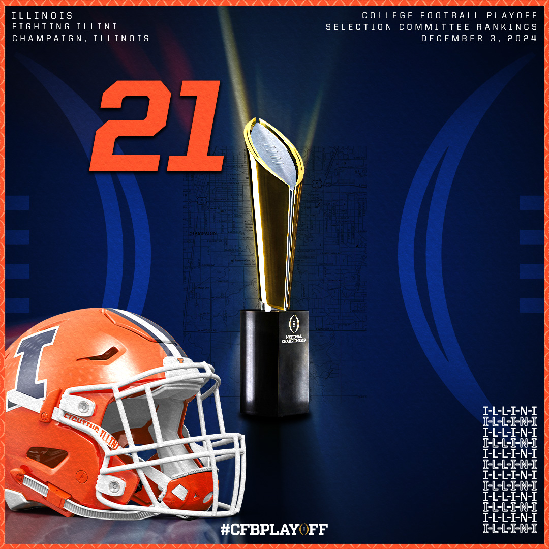 College Football Playoff (@cfbplayoff) on Twitter photo December 3️⃣ College Football Playoff Selection Committee Rankings
#CFBPlayoff🏈🏆
2️⃣1️⃣. Illinois // <a href="/IlliniFootball/">Illinois Football</a> December 3️⃣ College Football Playoff Selection Committee Rankings
#CFBPlayoff🏈🏆
2️⃣1️⃣. Illinois // <a href="/IlliniFootball/">Illinois Football</a>