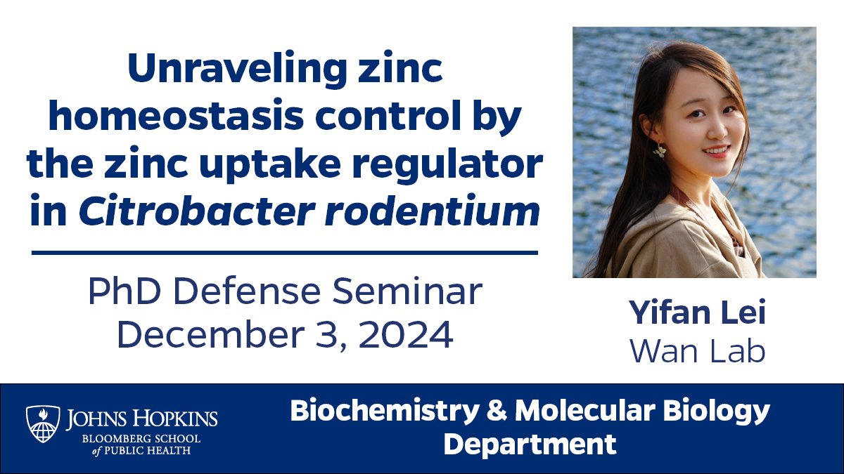 Congratulations to Dr. Yifan Lei! Yifan Lei successfully defended her PhD thesis today. At her seminar this afternoon we learned about her work in the Wan lab on “Unraveling zinc homeostasis control by the zinc uptake regulator in Citrobacter rodentium”