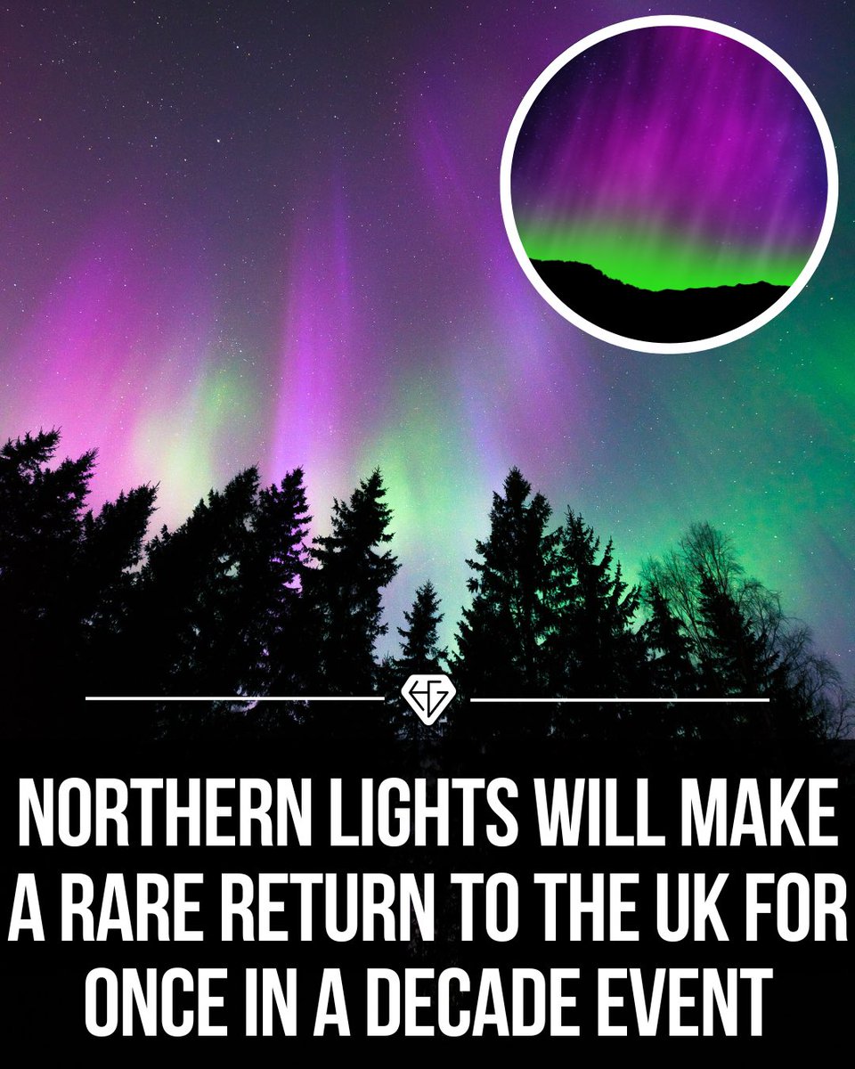 UKHiddenGems's tweet photo. The Met Office has confirmed that the northern lights are set to return for a rare ‘once in a decade’ display. https://t.co/Dp0PsTjEW5