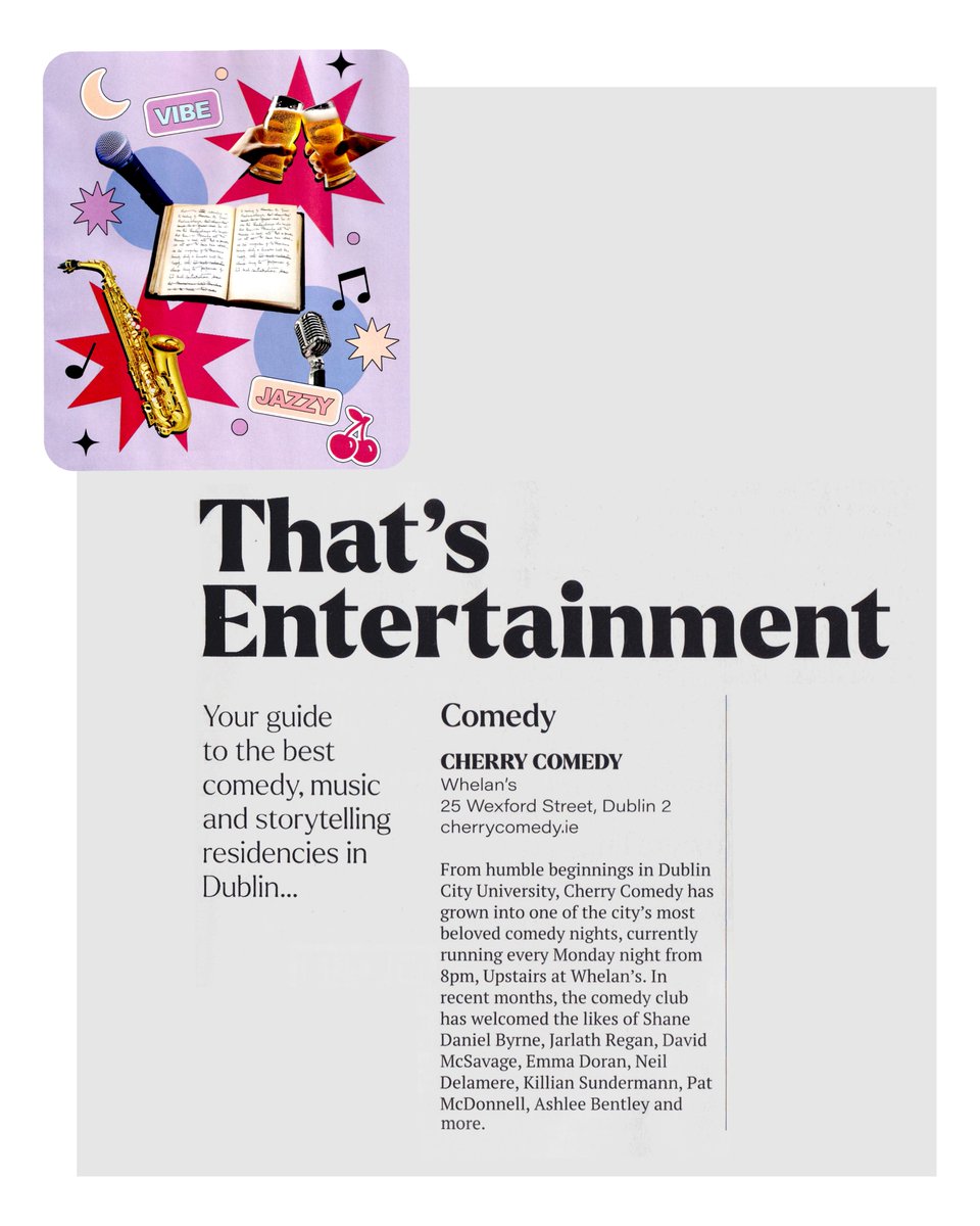 CherryComedy's tweet image. Thrilled to be featured in @hotpress Magazine's #BestOfDublin edition again! 📰

10 years strong and still love seeing it in the magazine — thank you for the love! ✨

#CherryComedy #HotPress #DublinLaughs #ComedyGold