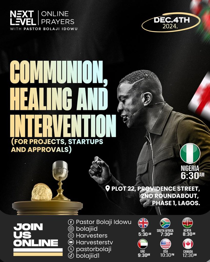pastorbolaji's tweet image. GRACE! GRACE!! GRACE!!! THIS IS OUR STORY🔥🔥🔥

Join us tomorrow morning @ 6:30 am (WAT) on Instagram @bolajiid,  Facebook @ Pastor Bolaji Idowu, and physically @harvesterslekki for communion, prophetic prayers and extraordinary Miracles! 🤗🤗🤗

Watch the #NextLevelPrayers on…