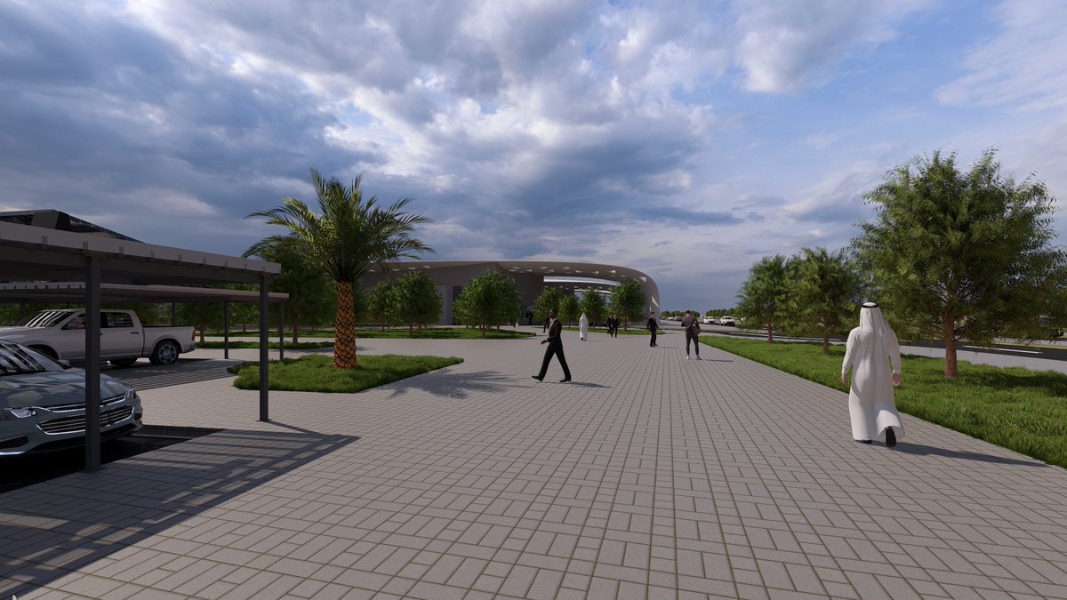 بعض المناظير الخارجية التي تظهر اللاندسكيب وممرات الحركة بين المباني ومواقف السيارات