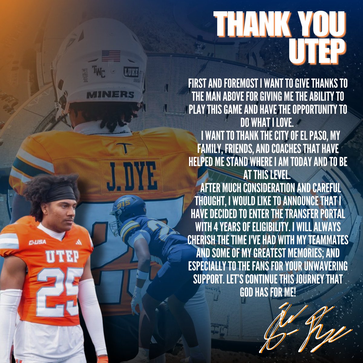 Thank you Utep, will always cherish everything y’all have done for me!🙌🏽🙌🏽