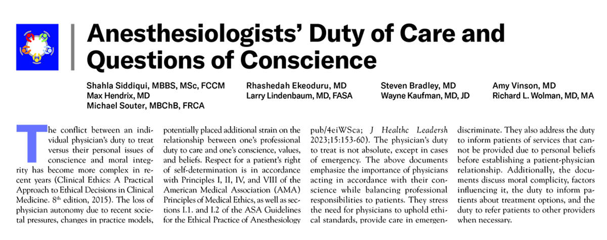 ASA Monitor (@asamonitor) on Twitter photo “The conflict between an individual physician’s duty to treat versus their personal issues of conscience and moral integrity has become more complex in recent years,” write <a href="/ASAMonitor/">ASA Monitor</a> authors.
Explore: ow.ly/R2Ha50UjtMf
<a href="/shahlasi/">Shahla Siddiqui, MD, MSc, FCCM</a> <a href="/StevenBradleyMD/">Steven Bradley, MD</a> <a href="/imswimming3/">🇺🇸 🏳️🌈 Amy Vinson, MD</a> “The conflict between an individual physician’s duty to treat versus their personal issues of conscience and moral integrity has become more complex in recent years,” write <a href="/ASAMonitor/">ASA Monitor</a> authors.
Explore: ow.ly/R2Ha50UjtMf
<a href="/shahlasi/">Shahla Siddiqui, MD, MSc, FCCM</a> <a href="/StevenBradleyMD/">Steven Bradley, MD</a> <a href="/imswimming3/">🇺🇸 🏳️🌈 Amy Vinson, MD</a>