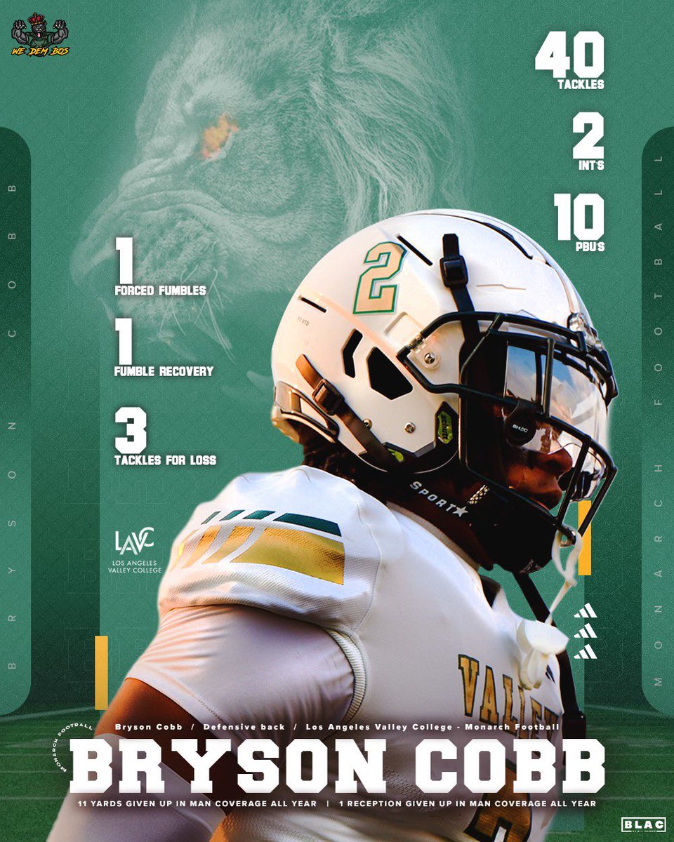 LA Valley College 6ft 190LB DB Bryson Cobb❗️

<a href="/BrysonC20_/">Bryson 🛩️</a> IS THAT DUDE❗️ He shows great coverage skills, great hip transitions, and has great defensive IQ!!! 

ONLY ALLOWED 11 YARDS ALL SEASON❗️🤯

🚨 HE IS A D1 DB 🚨
Film: hudl.com/video/3/147837…