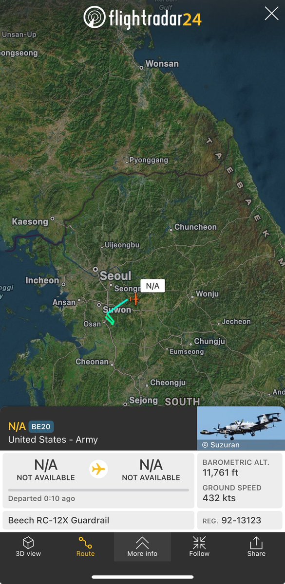 ClarkKe49569692's tweet photo. ROKAF E-7 AEW&amp;C, ROKAF RQ-4B Global Hawk, and US Army RC-12X Guardrail operational over the Korean Peninsula.

These aircraft are respectively tasked with early warning air defense, comms relay, and intelligence gathering.

#71FC05 - 65-329 -35329 
#71F5EA 
#AE10E1 - 92-13123 https://t.co/AlYTMVhBi1