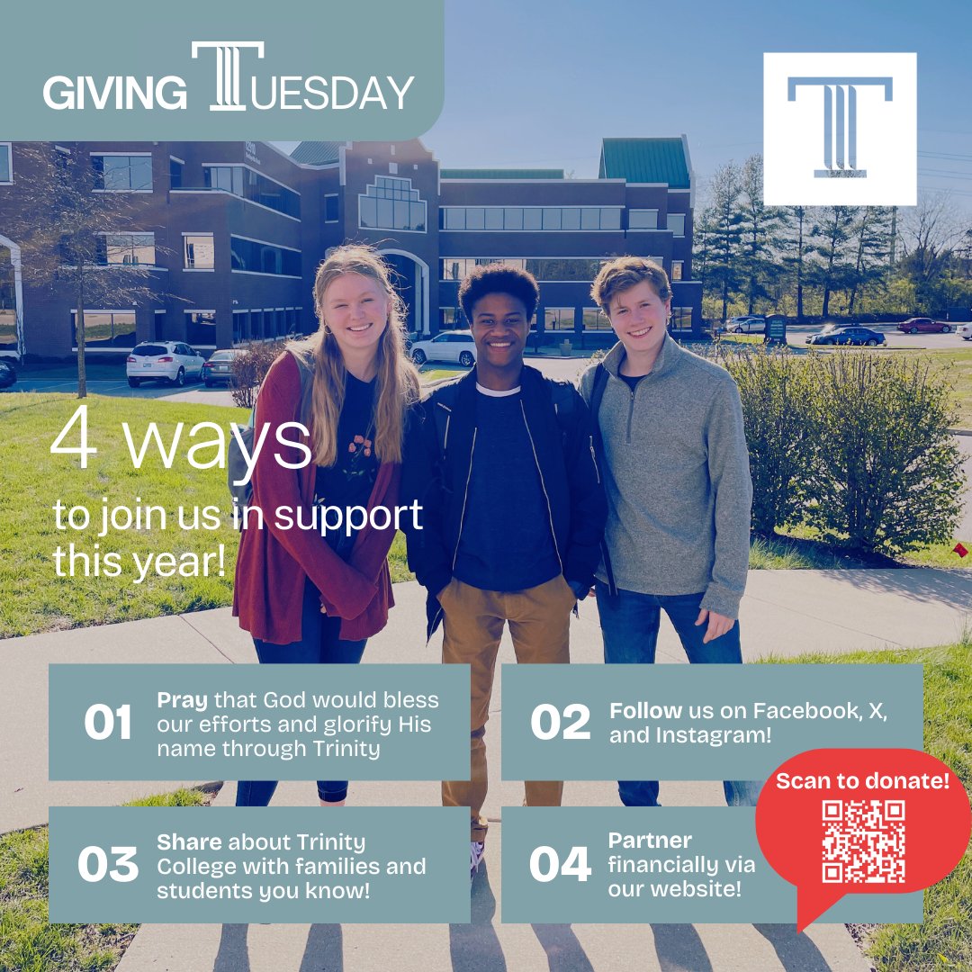 TrinityCollegeL's tweet photo. It’s Giving Tuesday! Would you consider supporting Trinity College of Louisville? 

Watch this video, as students describe the difference your generosity is making in the next generation: 
https://t.co/VO3hO7r9cn

Please consider the following ways you can support us this year! https://t.co/ArUl1xru5o