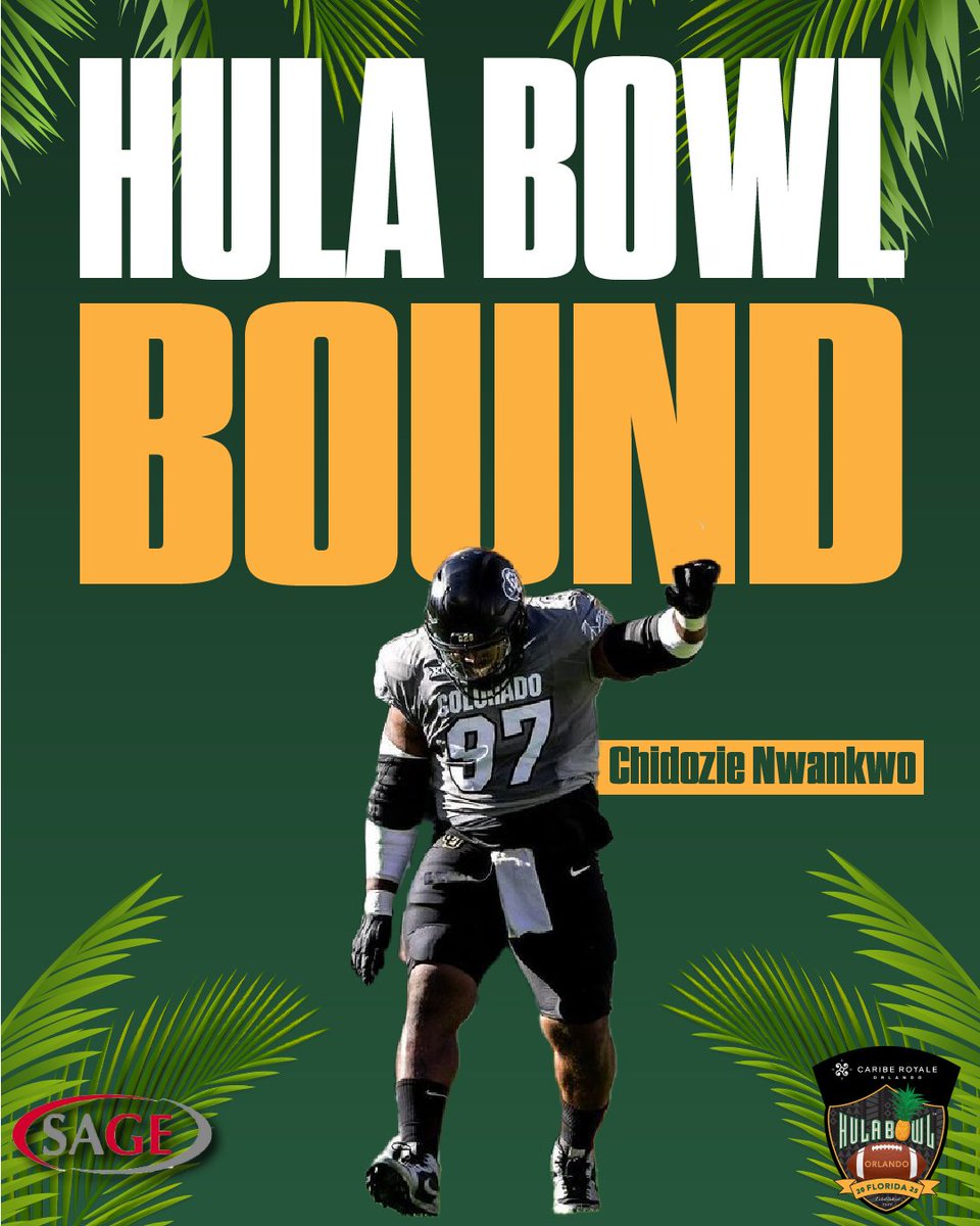 Hula Bowl (@hula_bowl) on Twitter photo Hula Bowl Bound! 👏🏼
<a href="/ChidozieNwankw/">BLOCK BULLY 🇳🇬</a> has officially accepted his invite to the Caribe Royale Orlando 2025 Hula Bowl All-Star Game!
#GoBuffs | #HulaBowl2025 🏈
<a href="/CUBuffsFootball/">Colorado Buffaloes Football</a> <a href="/SAGECards/">SAGE Collectibles</a> <a href="/cariberoyale/">Caribe Royale Orlando</a> <a href="/NFL/">NFL</a> <a href="/CoachScottFB/">Coach Scott Phillips</a> Hula Bowl Bound! 👏🏼
<a href="/ChidozieNwankw/">BLOCK BULLY 🇳🇬</a> has officially accepted his invite to the Caribe Royale Orlando 2025 Hula Bowl All-Star Game!
#GoBuffs | #HulaBowl2025 🏈
<a href="/CUBuffsFootball/">Colorado Buffaloes Football</a> <a href="/SAGECards/">SAGE Collectibles</a> <a href="/cariberoyale/">Caribe Royale Orlando</a> <a href="/NFL/">NFL</a> <a href="/CoachScottFB/">Coach Scott Phillips</a>