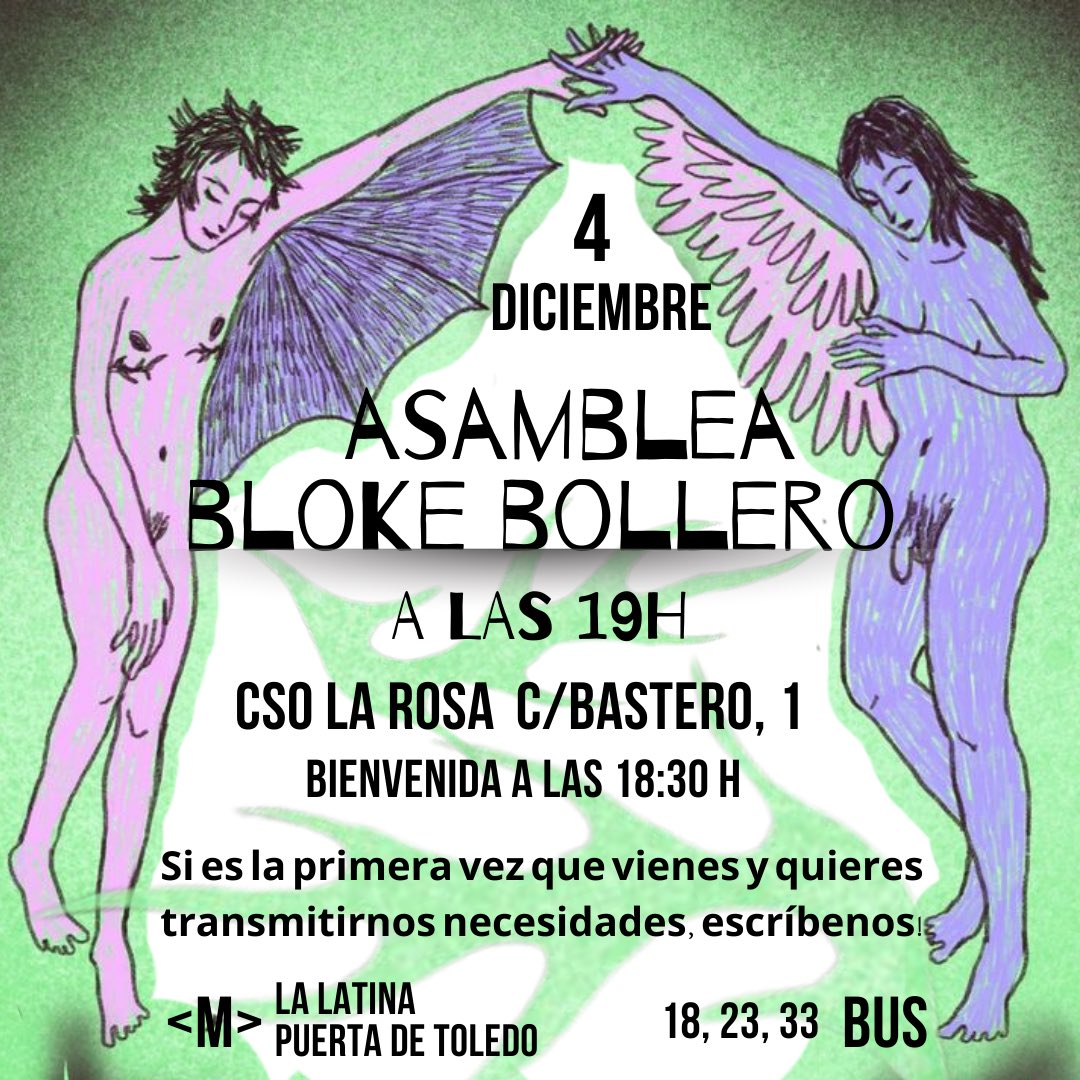 ¡Próxima asamblea!

Organiza tu enfado en el bloque bollero 🧚

Nos vemos mañana a las 19h en La Rosa (18h30 si es la primera vez que vienes) en la 4a planta (no accesible en silla de ruedas). Hará freskito, venid abrigades !! ❄️