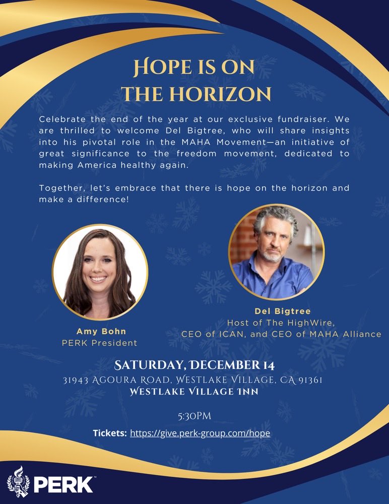 ⁦Next Saturday December 24th I get to celebrate ⁦<a href="/PERK_GROUP/">PERK</a>⁩ for all of their incredible achievements for the medical freedom movement in California. Amy Bohn and her team are rock stars!! Come join us in discussing how we are going to transform California. #MAHA