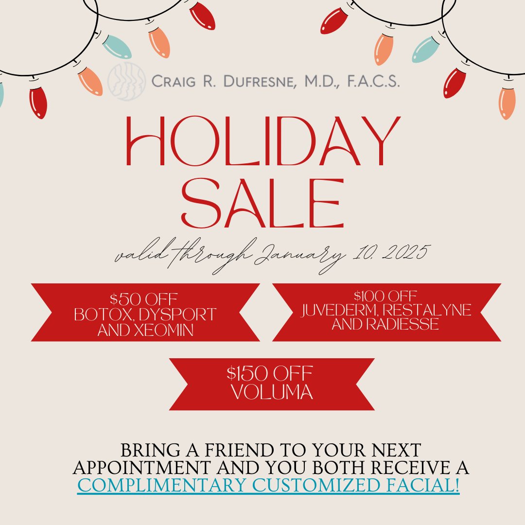 dufresnemd's tweet photo. #Topdoctor in #plasticsurgery Dr Dufresne's Holiday Special begins now! Great deals on #injectablfillers, #BotoxCosmetic &amp; #skincareproducts... Call 7032073065 to schedule by January 10, 2025 to lock-in your savings today! Visit https://t.co/gtaRflK21Q https://t.co/ioKdFGOlTx