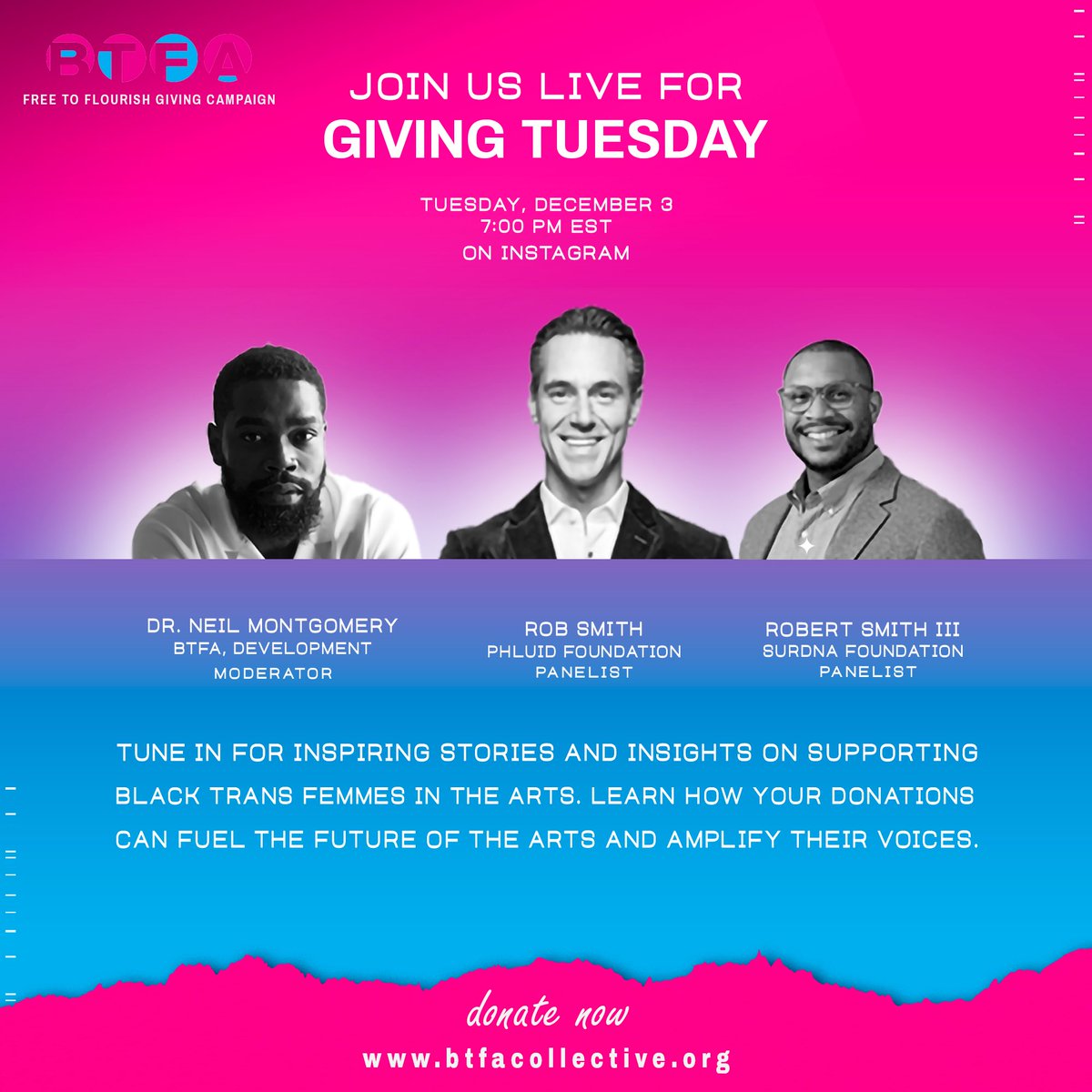 BTFA IS GOING LIVE ON <a href="/instagram/">Instagram</a> with DR. NEIL MONTGOMERY (BTFA) , ROB SMITH (PHLUID FOUNDATION) &amp; ROBERT SMITH III (SURDNA FOUNDATION) tonight at 7PM (est) ! Tune IN! 💜✨ #GivingTuesday