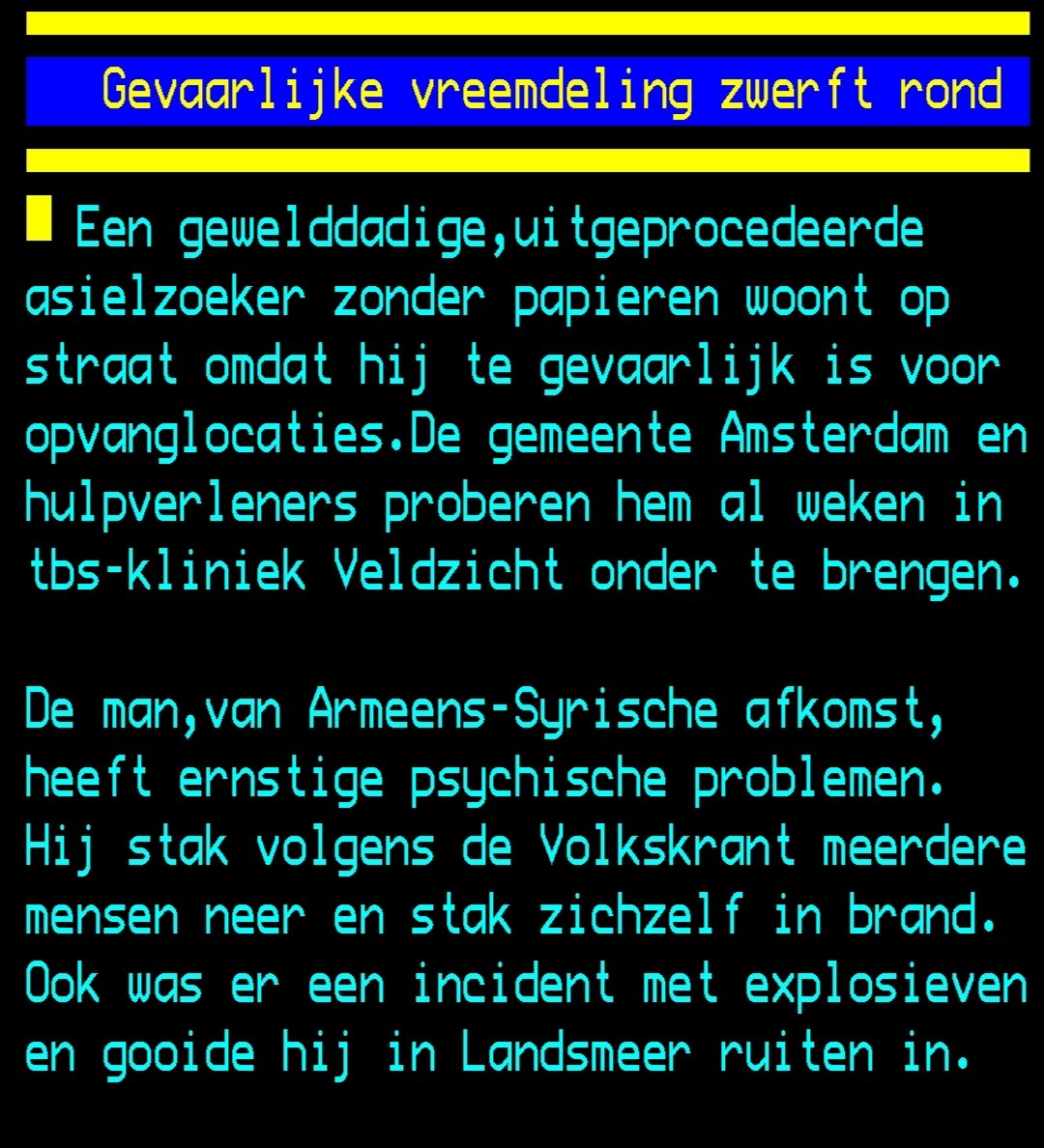 JoostJansen6's tweet photo. Een man die meerdere mensen neerstak loopt vrij rond omdat er geen plek is in een TBS kliniek. Waarom accepteren we dit als maatschappij? Zet die gast gewoon vast tot er ergens plek is, of beter nog stuur hem lekker terug naar Armenië. https://t.co/PlLZ5AQWux