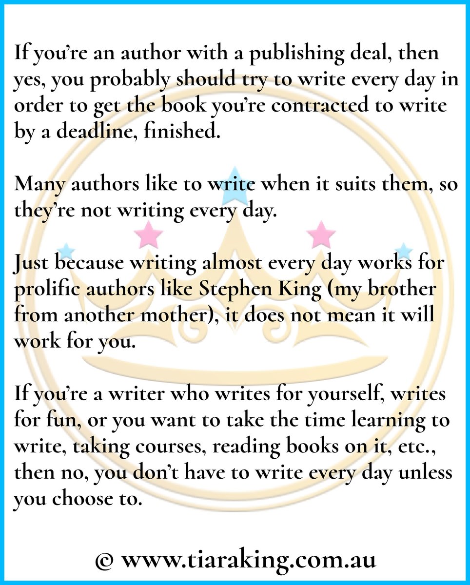TiaraKingHQ's tweet photo. Many writers are bucking against this advice from many other writers. Here are my thoughts .
.
#tiarakinghq #author #writer #publisher #creativeartist #literarylegend #writing #writerslife #writersofinstagram #authorlife #authorsofinstagram #creatives #authormyths #writermyths https://t.co/8zqBE1TS0i