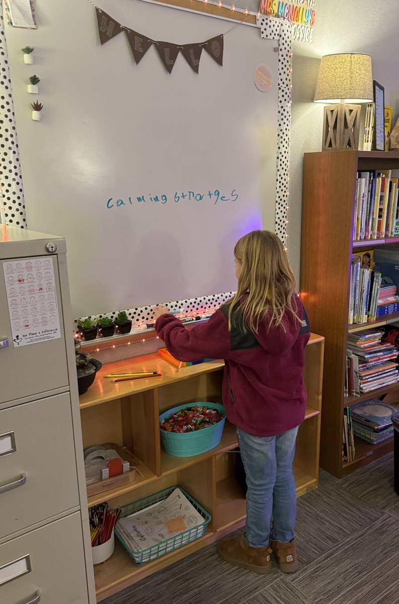 When some students ate lunch with me today, one of them said "let's play school. I'll be the teacher". She got up and wrote "calming strategies" on the board and said "today we're going to learn about how to calm down". ❤️ <a href="/readwithmsreed/">Ms. Reed</a> has the sweetest class!
