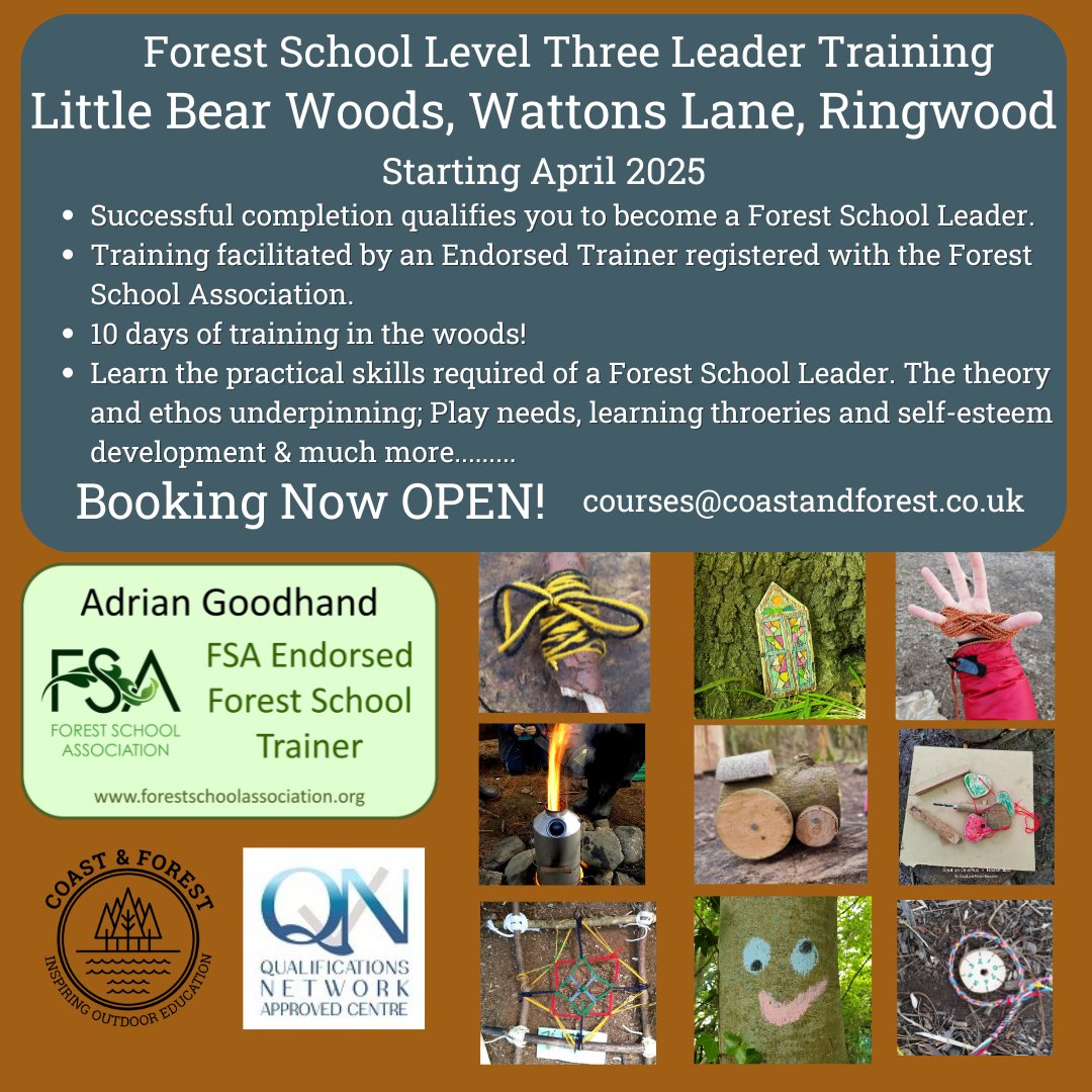 #ForestSchoolLeader training equips educators to lead outdoor learning, fostering resilience, confidence, and connection to nature. Includes pedagogy, risk management, and practical skills. Usually Level 3 certified, blending theory, hands-on practice, and reflection. #Dorset