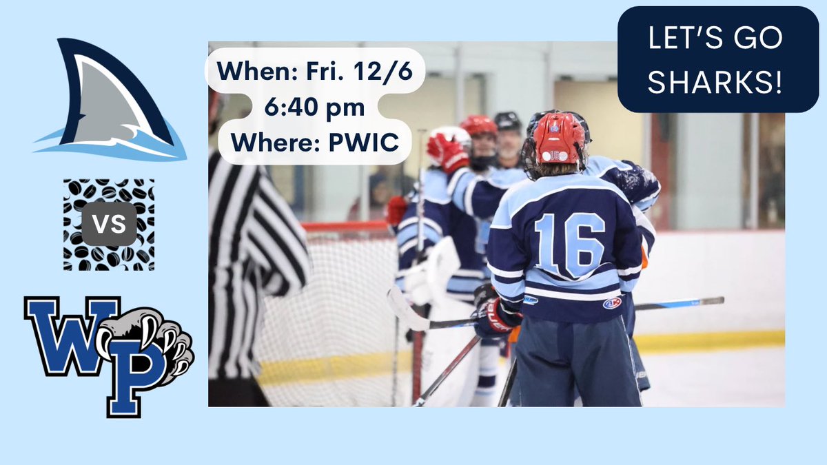 We will meet you at the rink this Friday to watch our Sharks take on the Wolverines! Gooooo Sharks! 
❤️🏒🥅🦈