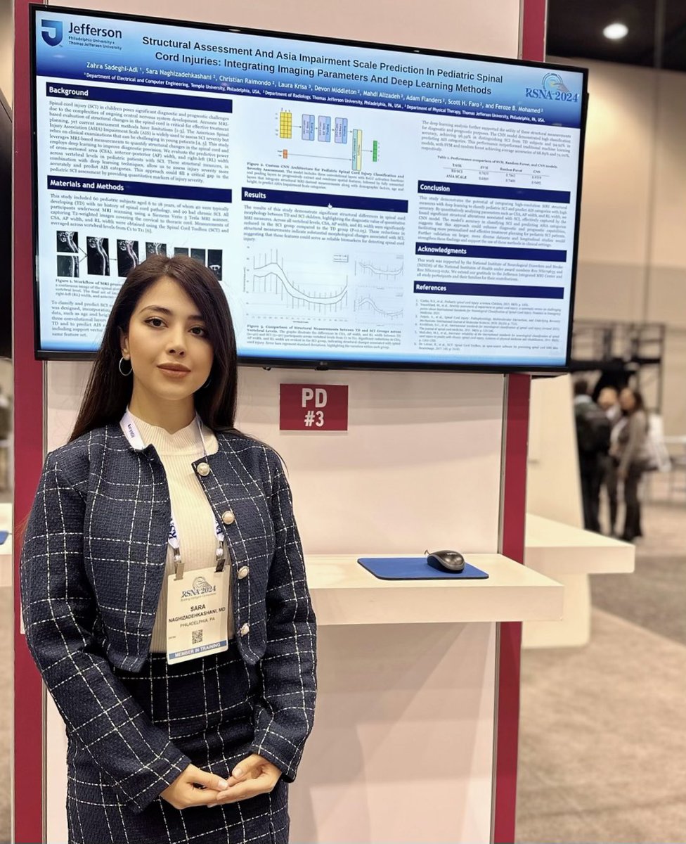 Sara Naghizadeh Kashani, MD (@sarankashani) on Twitter photo Had a fantastic day at <a href="/RSNA/">RSNA</a> presenting our team’s work: "Structural Assessment and ASIA Impairment Scale Prediction in Pediatric Spinal Cord Injuries: Integrating Imaging Parameters and Deep Learning Methods."
#RSNA2024 <a href="/ResearchAtJeff/">Jefferson Research</a> <a href="/JeffersonRads/">Jefferson Radiology</a> <a href="/BFlanksteak/">Adam Flanders, MD</a> Had a fantastic day at <a href="/RSNA/">RSNA</a> presenting our team’s work: "Structural Assessment and ASIA Impairment Scale Prediction in Pediatric Spinal Cord Injuries: Integrating Imaging Parameters and Deep Learning Methods."
#RSNA2024 <a href="/ResearchAtJeff/">Jefferson Research</a> <a href="/JeffersonRads/">Jefferson Radiology</a> <a href="/BFlanksteak/">Adam Flanders, MD</a>