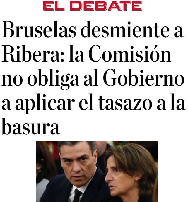 A partir de enero se dispara la tasa de basuras en toda España. Nos la subirán 178 euros de media por recibo.

Gentileza del gobierno de Sánchez, porque "Europa le obligaba".

Era otro bulo.