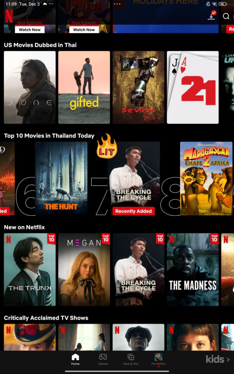 Breaking the Cycle
is in Top 10 movies in Thailand today!