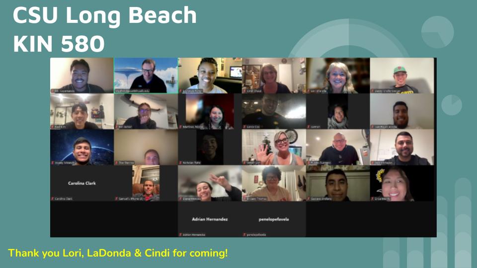 Matthew Bassett (@physedapps) on Twitter photo I got three SUPERSTARS to attend my #CSULBKIN580 class tonight. <a href="/lporterPE/">LaDonda Porter</a> <a href="/ChaseCindi/">Cindi Chase</a> <a href="/Penut2433/">Lori</a>
Thank you for stopping by and sharing your #Awesomeness with the future rockstars!
<a href="/CAHPERD/">CAHPERD</a> <a href="/SHAPEAmerica/">SHAPE America</a> <a href="/NYSAHPERD/">NYS AHPERD</a> I got three SUPERSTARS to attend my #CSULBKIN580 class tonight. <a href="/lporterPE/">LaDonda Porter</a> <a href="/ChaseCindi/">Cindi Chase</a> <a href="/Penut2433/">Lori</a>
Thank you for stopping by and sharing your #Awesomeness with the future rockstars!
<a href="/CAHPERD/">CAHPERD</a> <a href="/SHAPEAmerica/">SHAPE America</a> <a href="/NYSAHPERD/">NYS AHPERD</a>