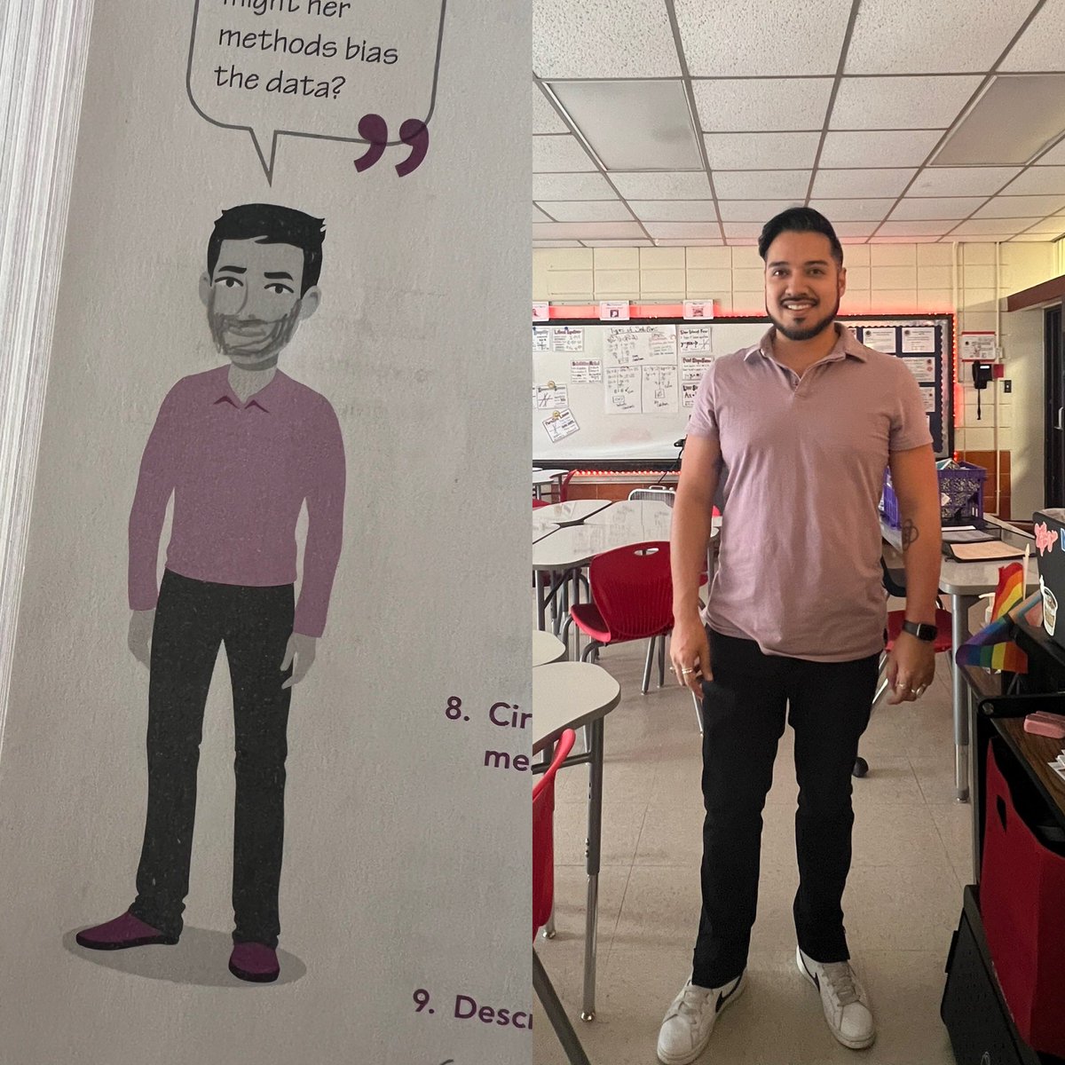 Mr_Posada_'s tweet image. My students said I was in the textbook today and they weren’t joking. We also collected data by passing an item around  with an increase of number of students each round. #carnegielearning #teacherlife #twin