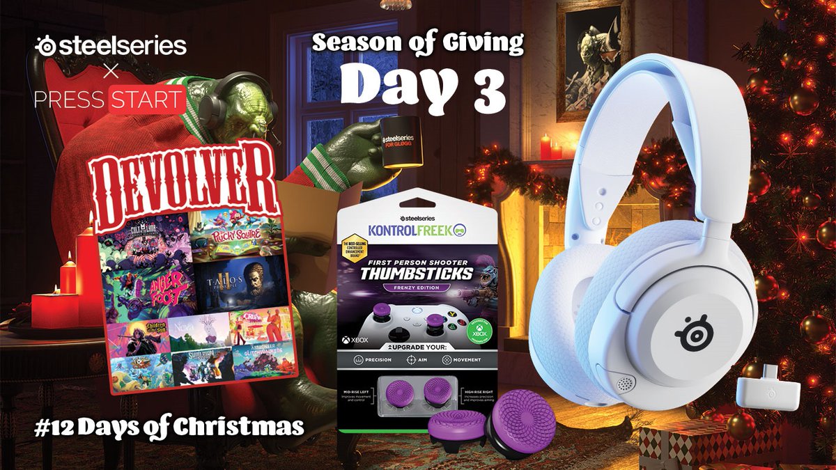 🎄 Day 3 of the SteelSeries ANZ x <a href="/PressStartAU/">PressStartAustralia</a> #12DaysOfChristmas competition!🎄 

Today we're giving away a <a href="/SteelSeries/">SteelSeries</a> Arctis Nova 5P White and a copy of EVERY <a href="/devolverdigital/">Devolver Digital</a> game released in 2024 on PC!💥💥

Enter here ⤵️
gleam.io/kU5YE/steelser… (ANZ only)