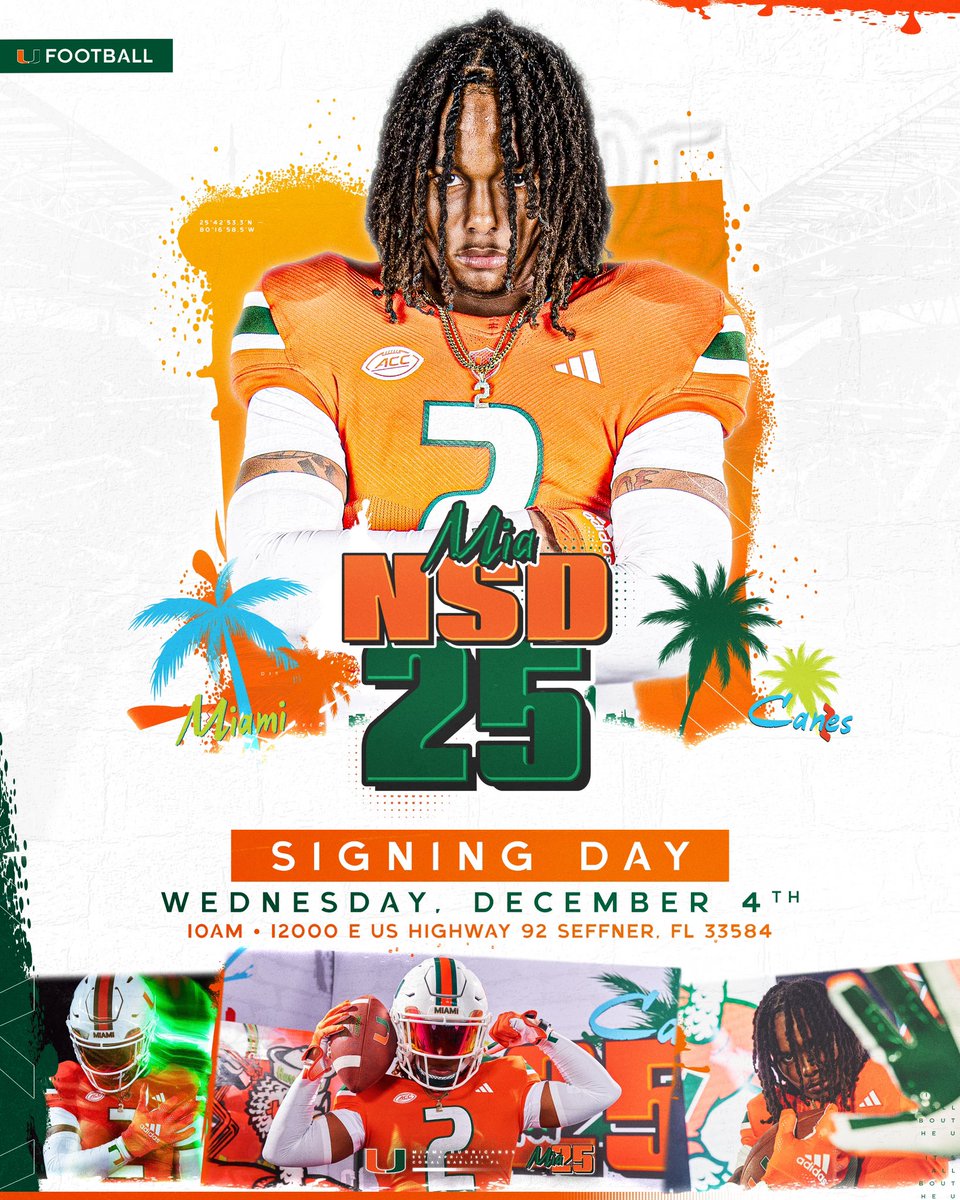 GirardPringle's tweet image. Signing tomorrow at 10am✍🏾 #GoCanes