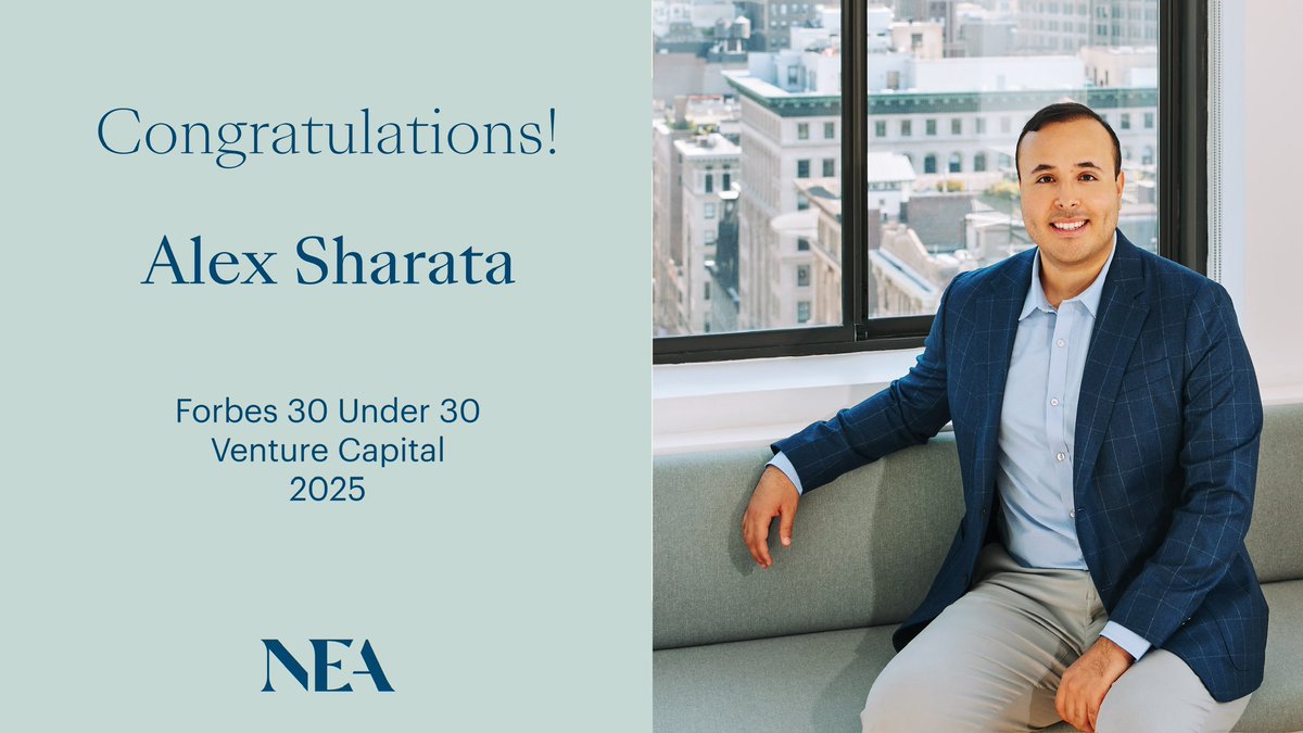 🎉 Congratulations, <a href="/alex_sharata/">Alex Sharata</a> -- <a href="/Forbes/">Forbes</a> 30 Under 30, Venture Capital. 

We're proud to see Alex recognized as one of the top young talents investing in the most innovative companies. 🚀

Details &amp; full list here: forbes.com/30-under-30/20… #ForbesUnder30