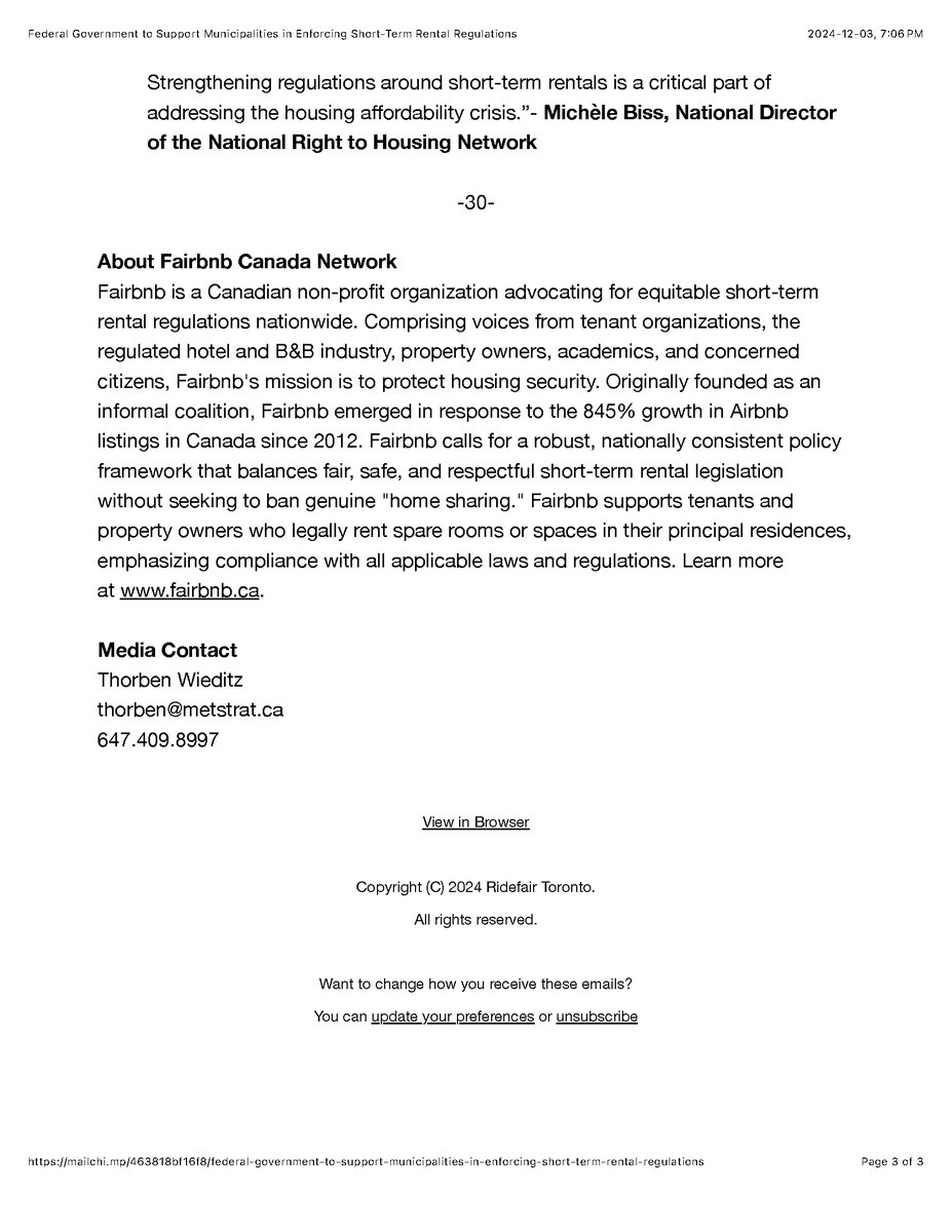 Big win for Fairbnb's friends today!

The Feds finally announced the launch of the federal government’s $50 million Short-term Rental Enforcement Fund to assist eligible municipalities in enforcing regulations governing short-term rental properties.

mailchi.mp/463818bf16f8/f…