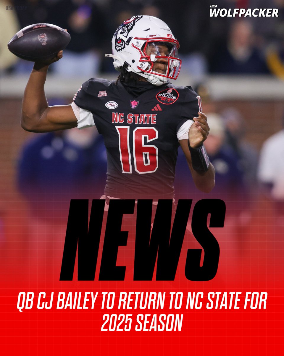 BREAKING: NC State QB CJ Bailey isn't going anywhere!

The star freshman has signed a new deal with <a href="/OnePackNIL/">One Pack NIL</a> for the 2025 season!

Bailey is a fr. All-American candidate. He will lead NC State into the future as the face of the Pack program.

More here: on3.com/teams/nc-state…
