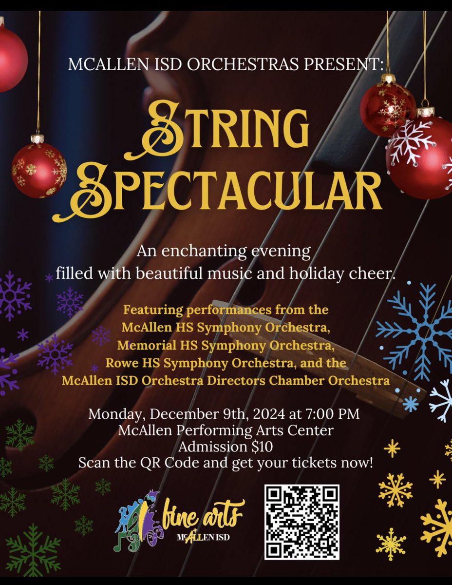 McAllen Memorial HS Orchestra (@memorialorch) on Twitter photo You’re invited to evening of great music featuring our Mustang Orchestra in collaboration with @McHiOrch and Rowe Orchestra! Performance on 12/9 at McAllen PAC. See flyer for event details and ticket info!
<a href="/mcallenfinearts/">McAllen ISD Fine Arts</a> <a href="/McAllenISD/">McAllen ISD</a> <a href="/McAllenMemorial/">Memorial High School</a>
mcallen.hometownticketing.com/embed/event/61 You’re invited to evening of great music featuring our Mustang Orchestra in collaboration with @McHiOrch and Rowe Orchestra! Performance on 12/9 at McAllen PAC. See flyer for event details and ticket info!
<a href="/mcallenfinearts/">McAllen ISD Fine Arts</a> <a href="/McAllenISD/">McAllen ISD</a> <a href="/McAllenMemorial/">Memorial High School</a>
mcallen.hometownticketing.com/embed/event/61
